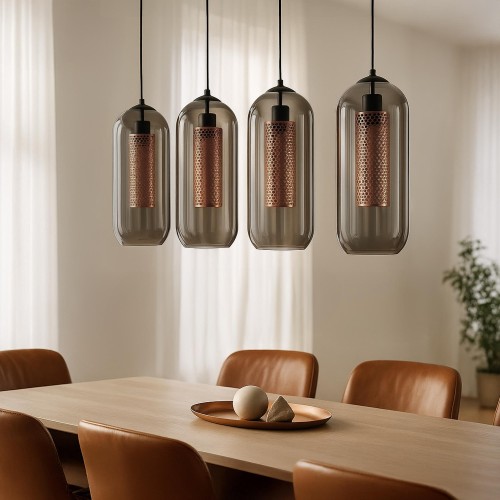 Hängelampe mit mundgeblasenen Rauchglaskappen – Brila