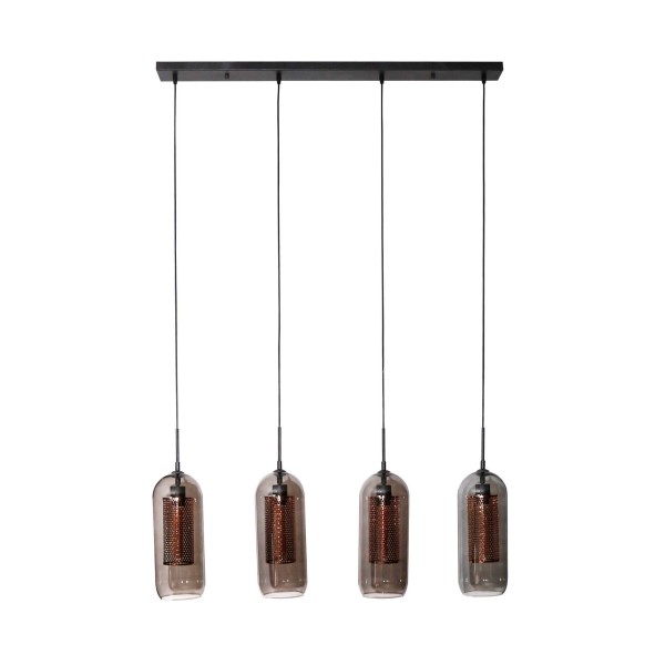 Hängelampe mit mundgeblasenen Rauchglaskappen – Brila