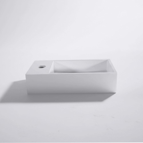 Kleines rechteckiges Keramikwaschbecken, glänzend weiß – Mila