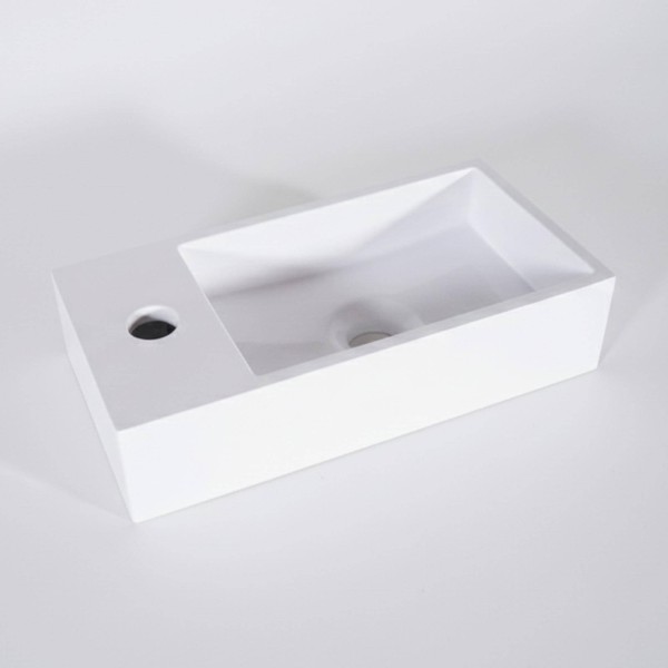 Kleines rechteckiges Keramikwaschbecken, glänzend weiß – Mila