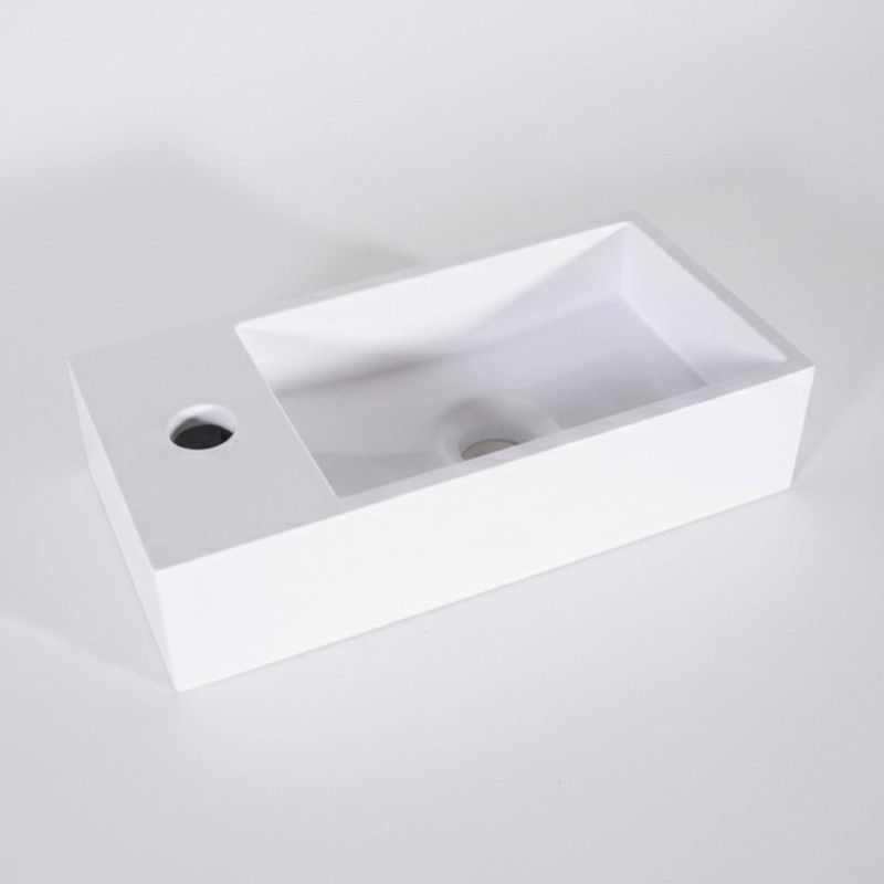 Kleines rechteckiges Keramikwaschbecken, glänzend weiß – Mila