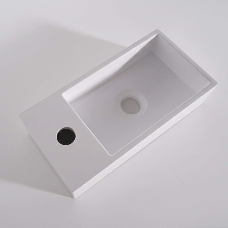 Kleines rechteckiges Keramikwaschbecken, glänzend weiß – Mila