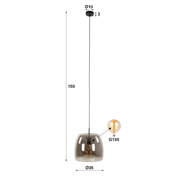 Hängelampe mit rauchglasigem Lampenschirm – Opala