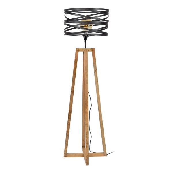Stehlampe für das Wohnzimmer im industriellen Stil aus Holz mit gedrehtem Metallschirm – Twist