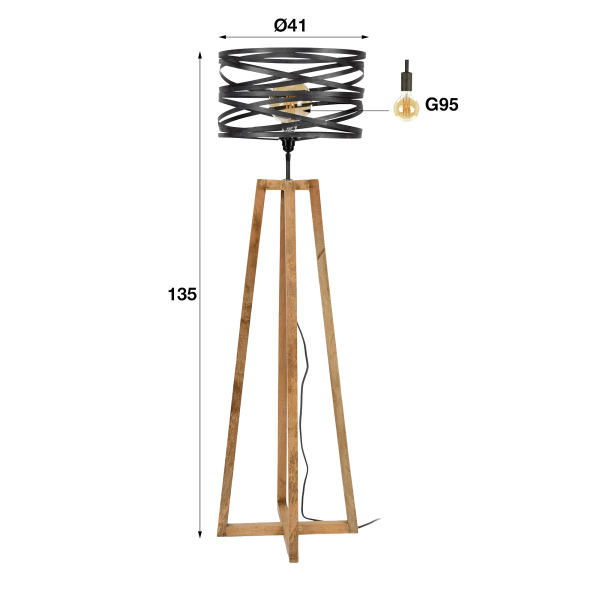 Stehlampe für das Wohnzimmer im industriellen Stil aus Holz mit gedrehtem Metallschirm – Twist