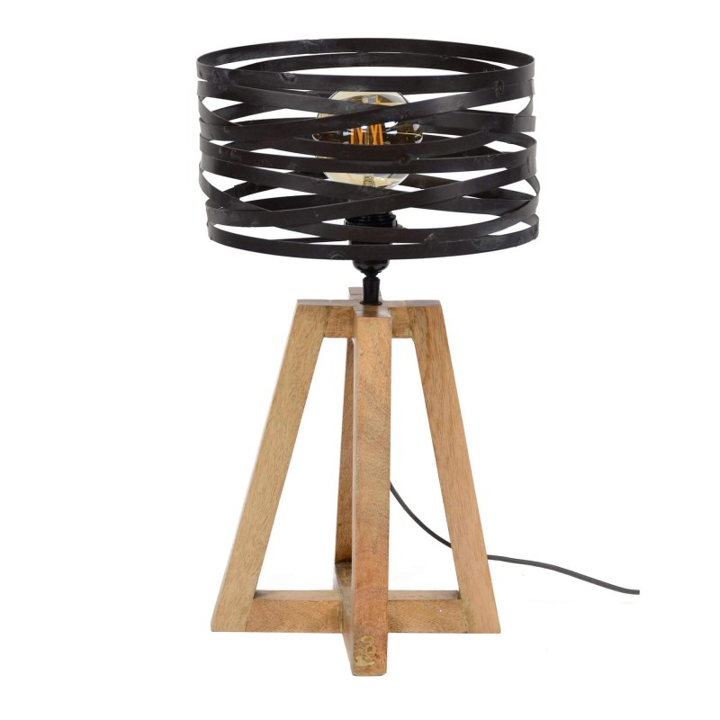 Industrielle Schreibtischlampe aus Holz mit gedrehtem Metallschirm – Twist