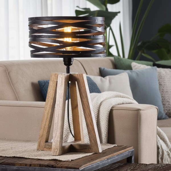 Industrielle Schreibtischlampe aus Holz mit gedrehtem Metallschirm – Twist
