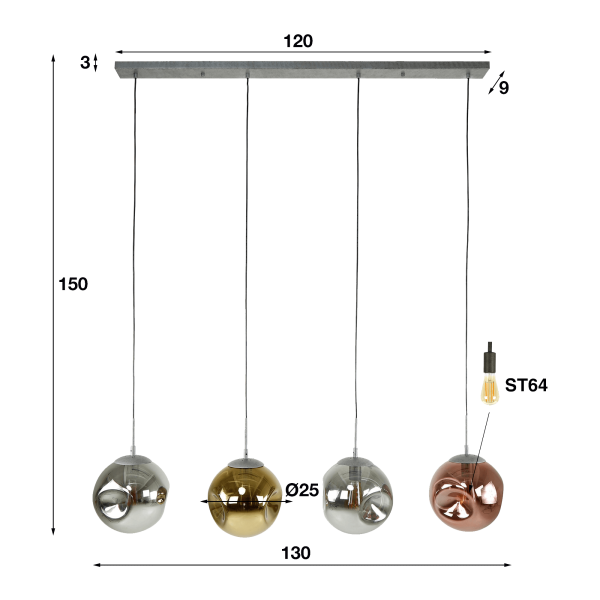 Industrielle Hängeleuchte aus Metall mit Glasschirmen – Caleo