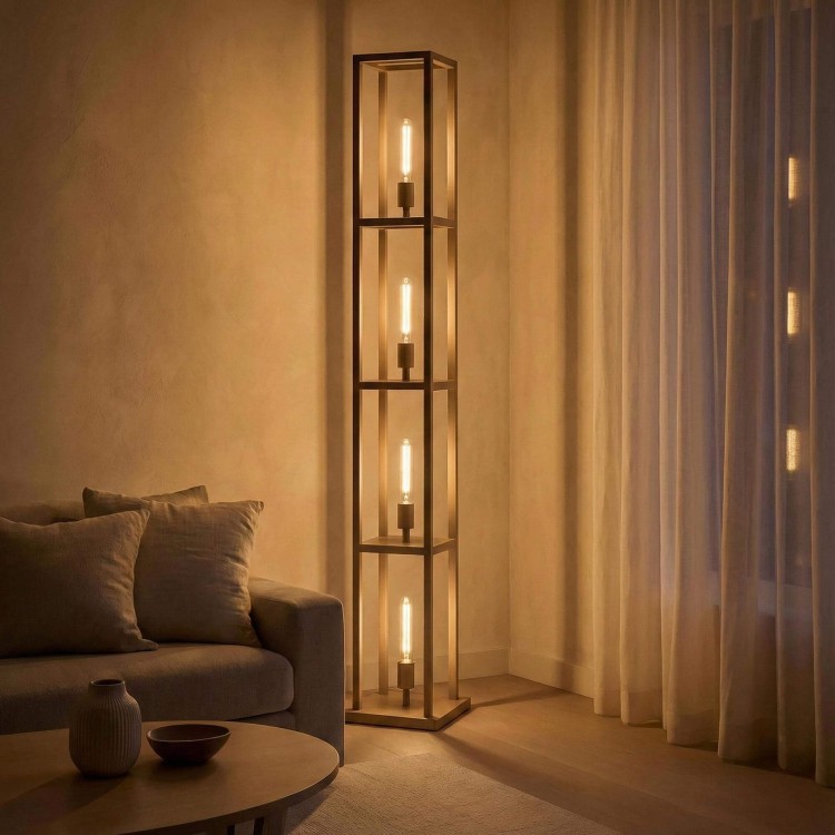 Stehlampe aus Metall für das Wohnzimmer mit LED-Beleuchtung im Industriestil – Strukt