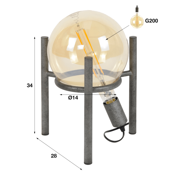 Industrielle Tischlampe in gealtertem Silber – Saturn