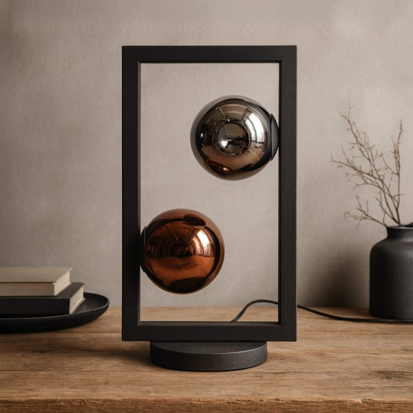 Tischlampe im industriellen Stil aus Metall mit Glasschirm – Caleo