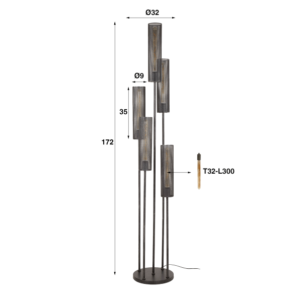 Moderne Stehleuchte mit 5 LED-Röhren – Vertigo