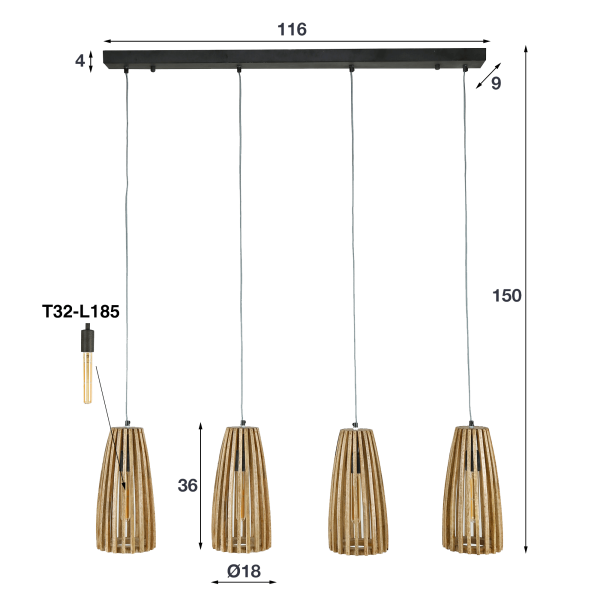 Hängelampe aus massivem Mangoholz – Natura