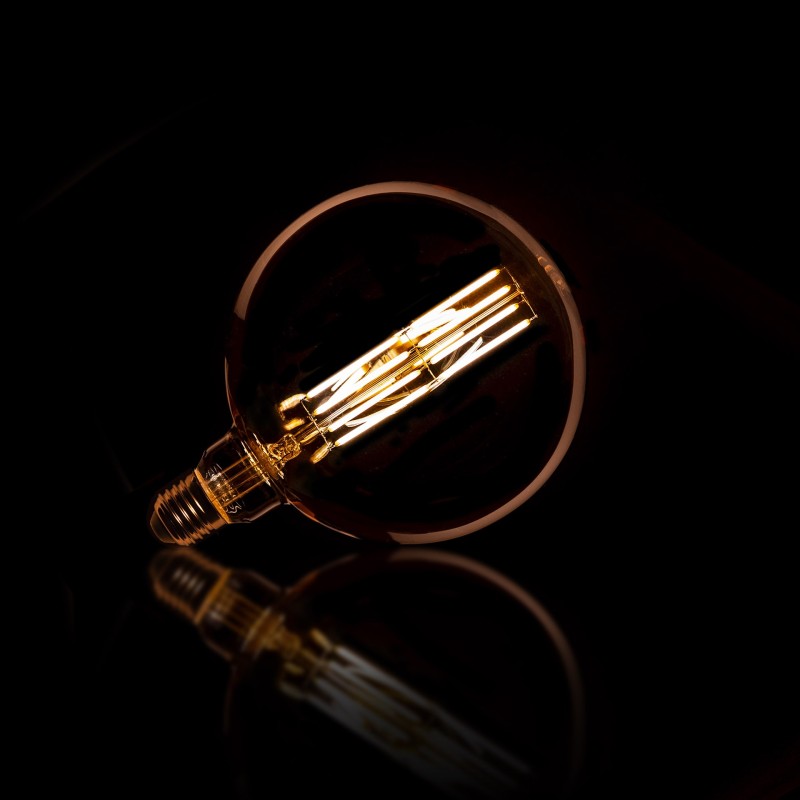 Glühfaden-Globe-Lampe Ø 15 cm (E27), bernsteinfarbenes Glas [G150]