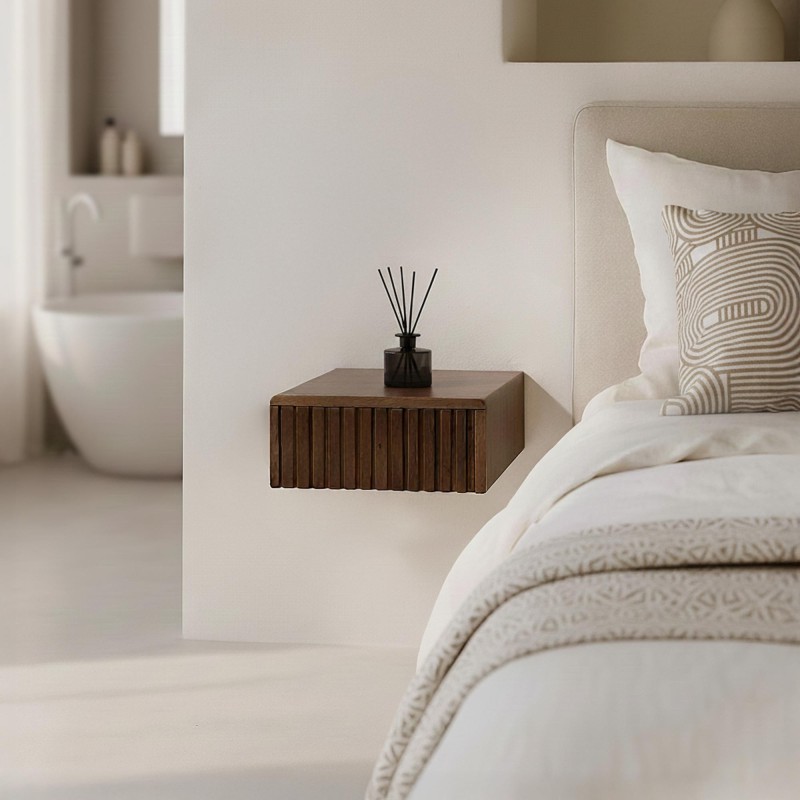 Wandhängender Nachttisch aus massivem Akazienholz (2er-Set) – Nest