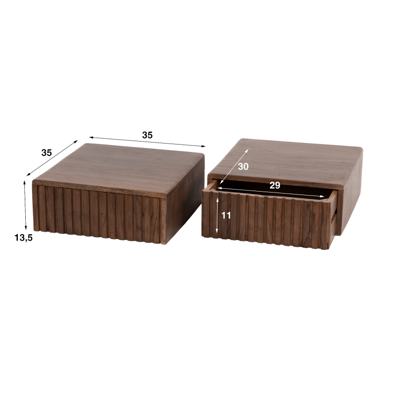 Wandhängender Nachttisch aus massivem Akazienholz (2er-Set) – Nest