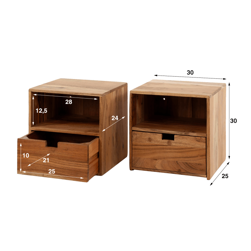 Hängender Nachttisch aus Massivholz (2er-Set) – Flat XS