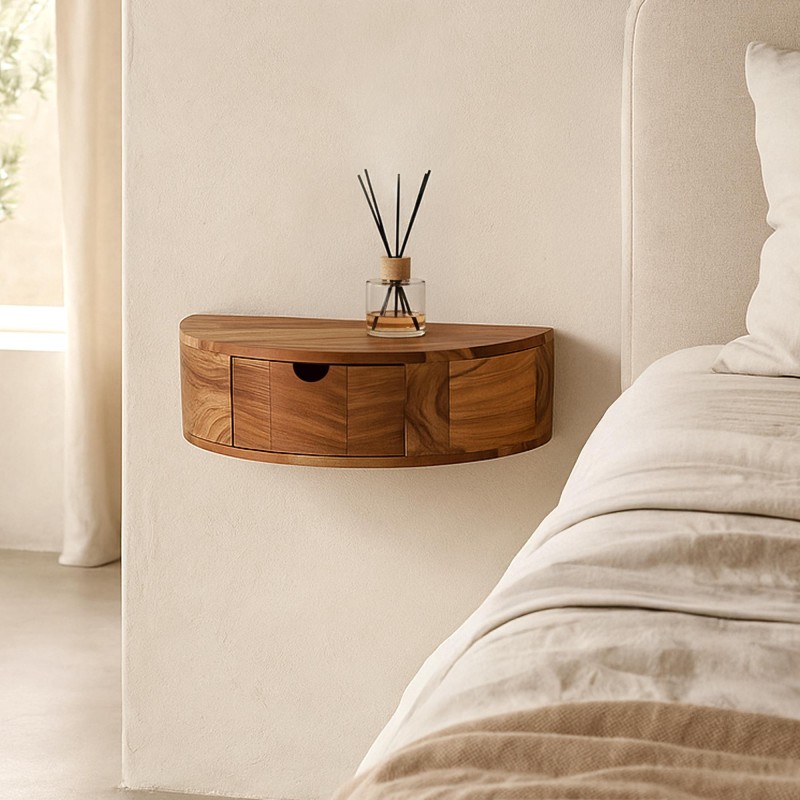 Hängender Nachttisch aus massivem Akazienholz – Curve