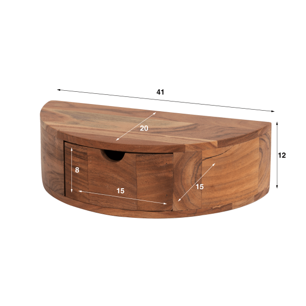Hängender Nachttisch aus massivem Akazienholz – Curve