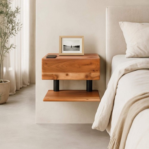 Hängender Nachttisch aus massivem Akazienholz – Shelve