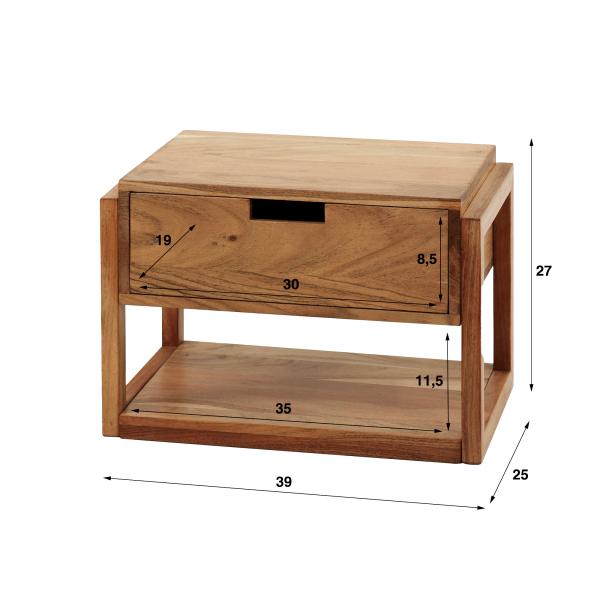 Hängender Nachttisch aus massivem Akazienholz – Silent