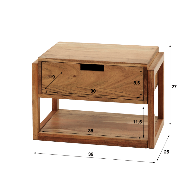 Hängender Nachttisch aus massivem Akazienholz – Silent