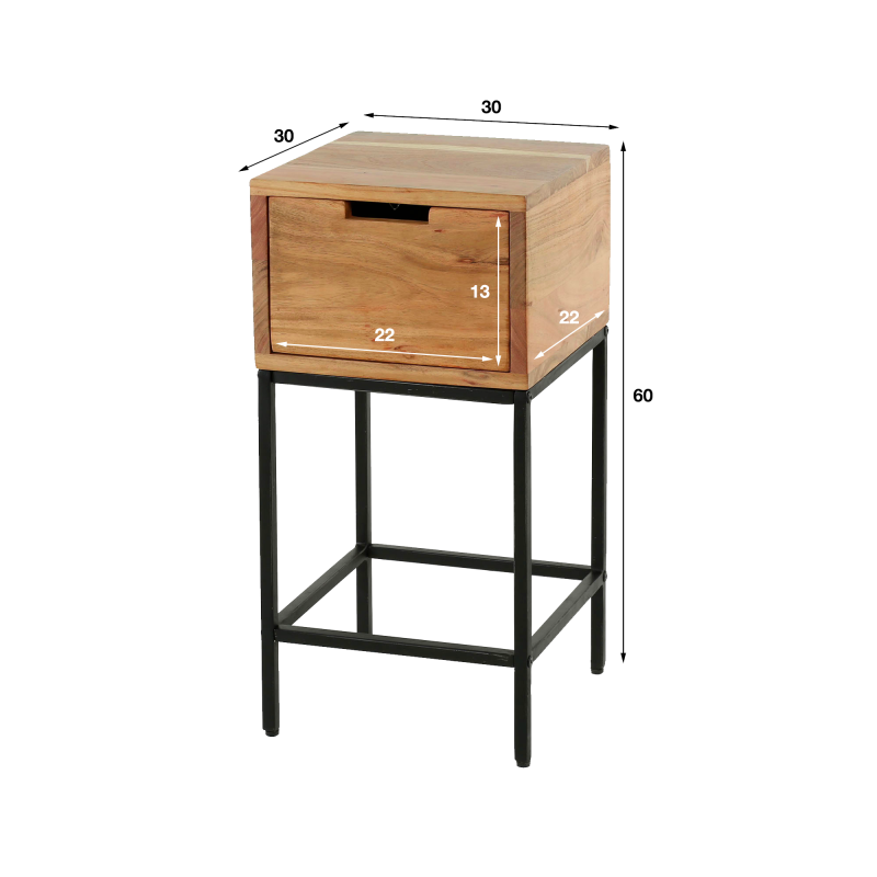 Nachttisch aus Holz und Metall im industriellen Stil – Natura