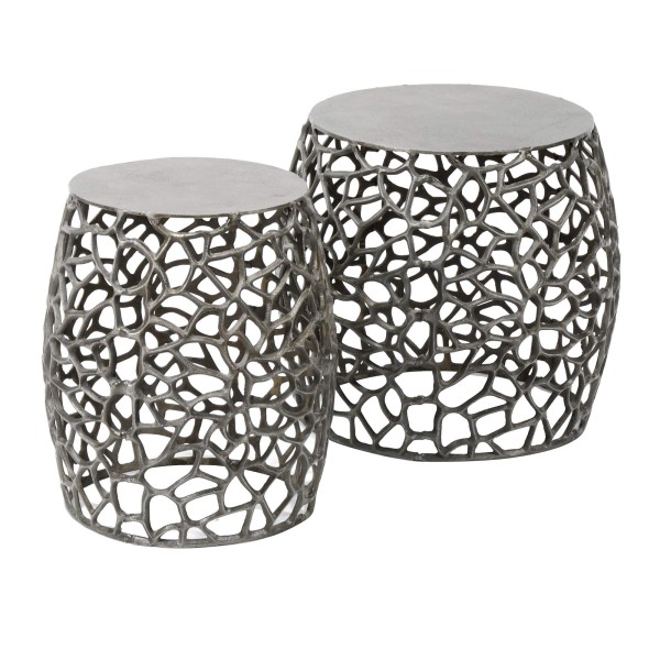 Sofa-Beistelltisch in Schwarznickel mit Aluminiumplatte (2er-Set) – Maze