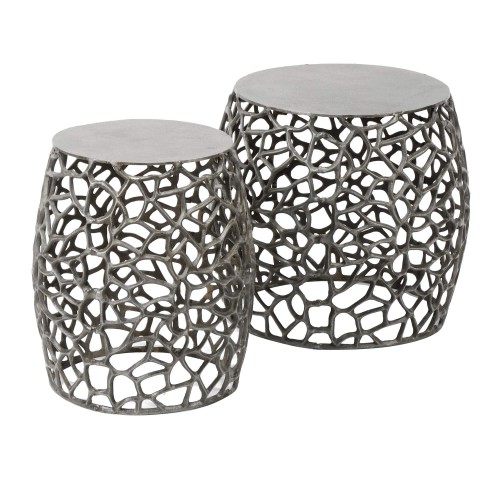 Sofa-Beistelltisch in Schwarznickel mit Aluminiumplatte (2er-Set) – Maze