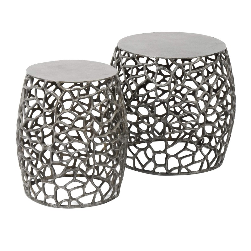 Sofa-Beistelltisch in Schwarznickel mit Aluminiumplatte (2er-Set) – Maze