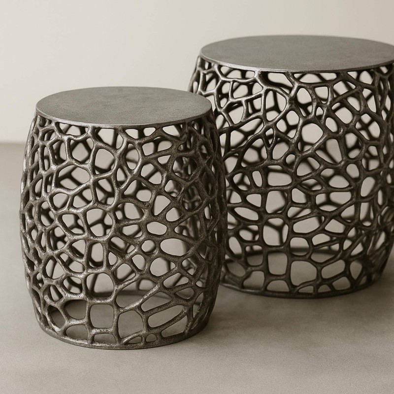 Sofa-Beistelltisch in Schwarznickel mit Aluminiumplatte (2er-Set) – Maze