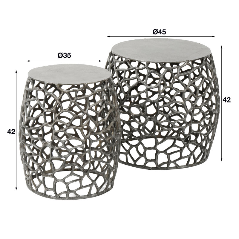 Sofa-Beistelltisch in Schwarznickel mit Aluminiumplatte (2er-Set) – Maze
