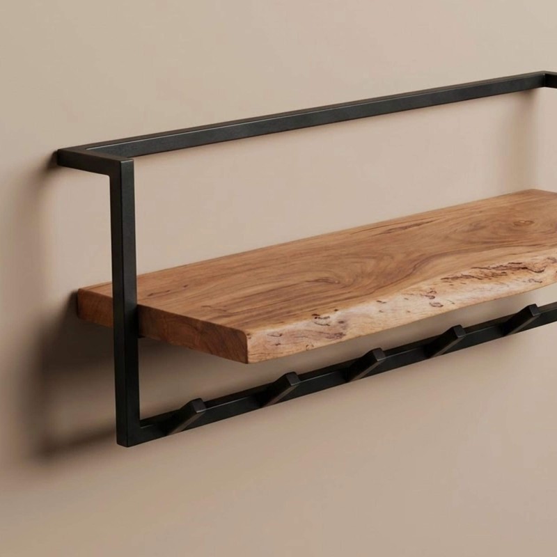 Wandgarderobe mit Ablage aus Massivholz – Solis