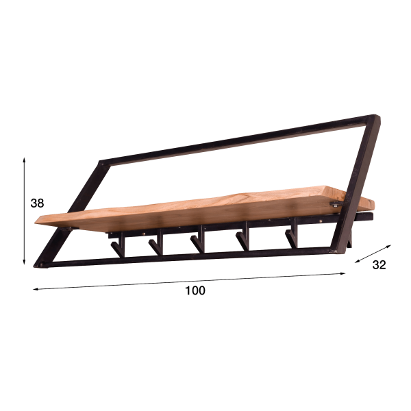 Wandgarderobe aus Metall mit Ablage aus Massivholz – Lean