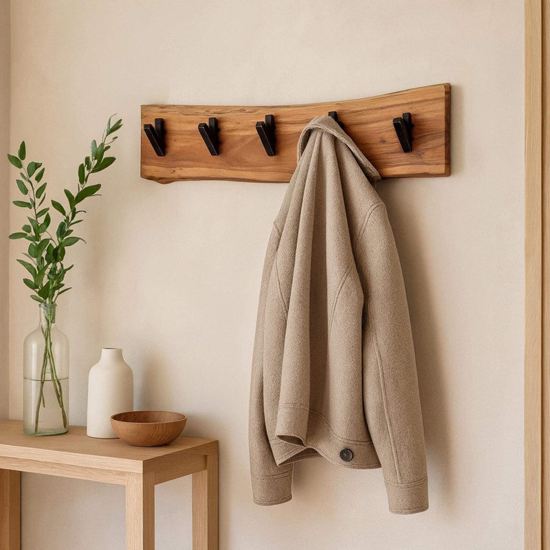Wandgarderobe aus massivem Akazienholz, 5 Haken – Trunk