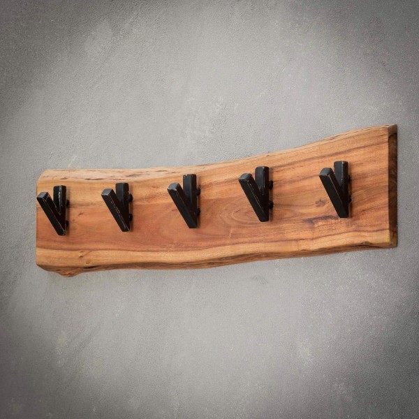 Wandgarderobe aus massivem Akazienholz, 5 Haken – Trunk