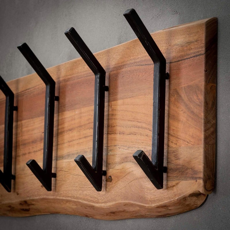 Wandgarderobe aus massivem Akazienholz, 2 × 6 Haken – Trunk