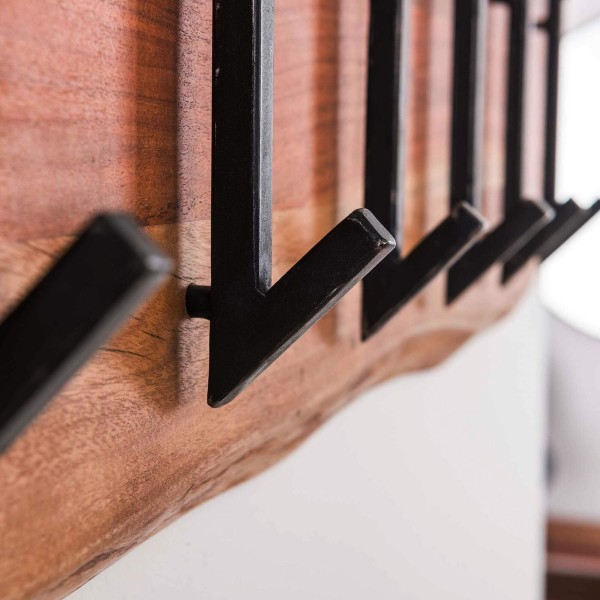 Wandgarderobe aus massivem Akazienholz, 2 × 6 Haken – Trunk