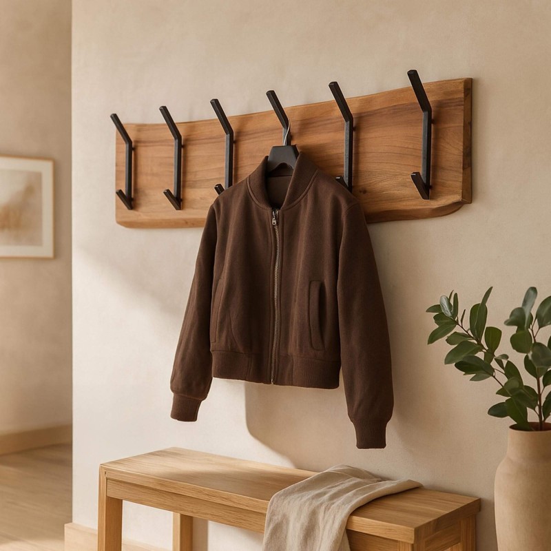 Wandgarderobe aus massivem Akazienholz, 2 × 6 Haken – Trunk