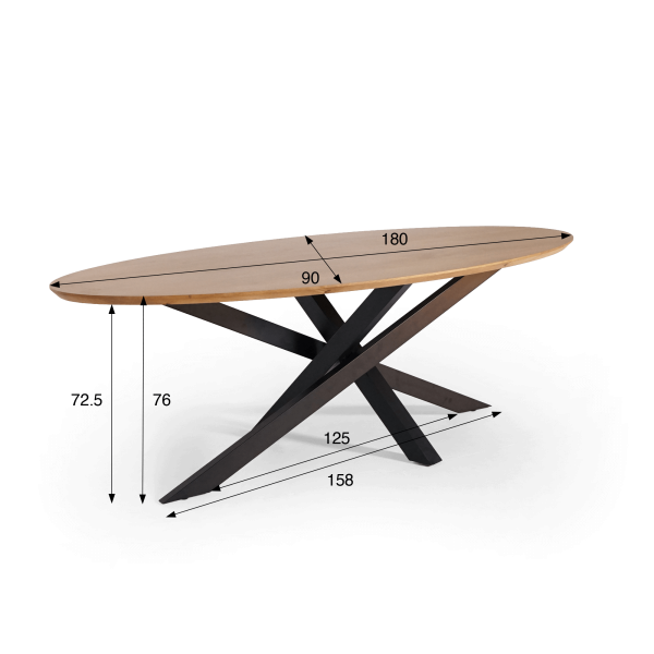 Ovaler Massivholz-Esstisch mit Metall-Mikadofuß 180 cm