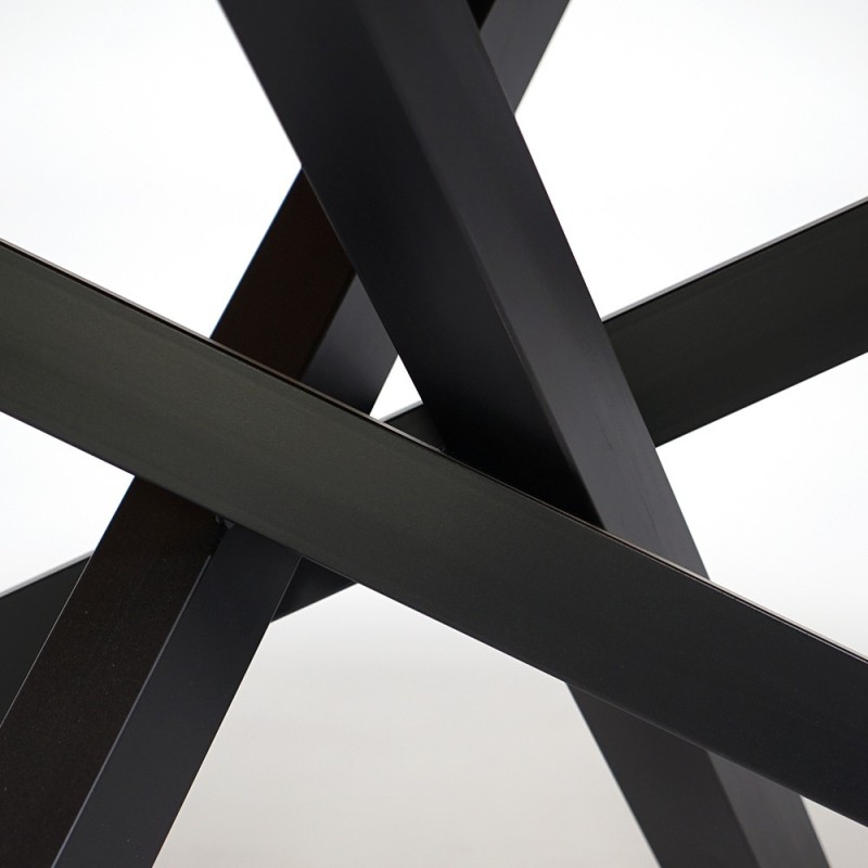 Massivholz-Esstisch mit Metall-Mikadofuß und natürlichen Kanten 220 cm