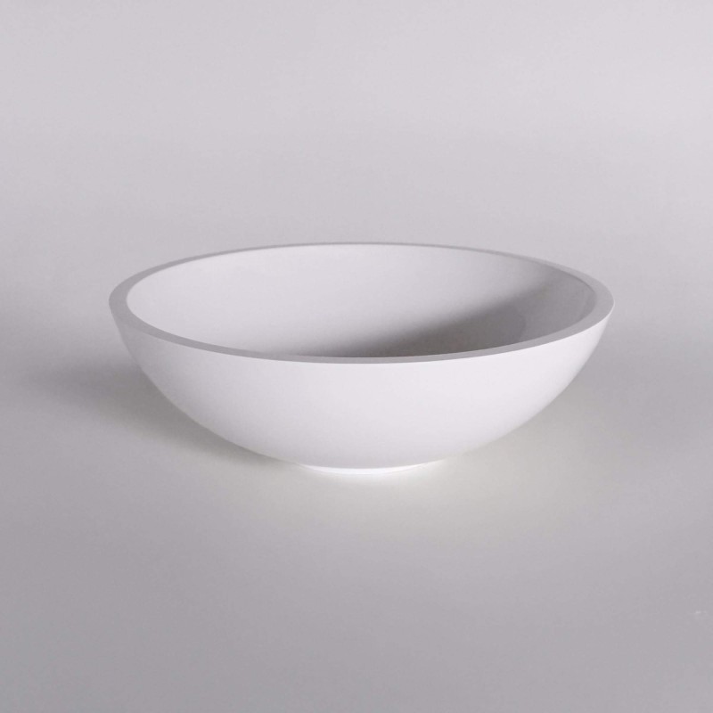 Rundes Aufsatzwaschbecken fürs Bad, glänzend weiß, Mineralguss - Bora