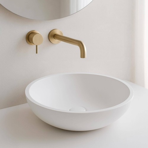 Rundes Aufsatzwaschbecken fürs Bad, glänzend weiß, Mineralguss - Bora