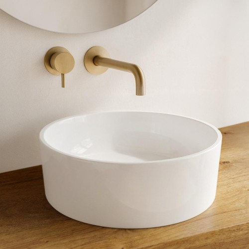 Rundes Aufsatzwaschbecken aus Keramik, glänzend weiß – Rundo