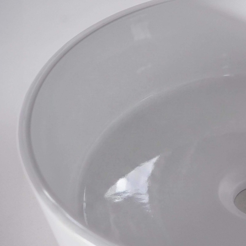 Rundes Aufsatzwaschbecken aus Keramik, glänzend weiß – Rundo