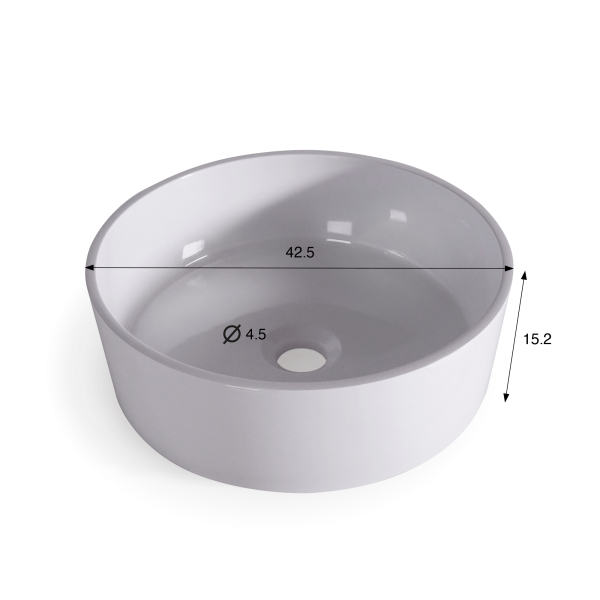 Rundes Aufsatzwaschbecken aus Keramik, glänzend weiß – Rundo