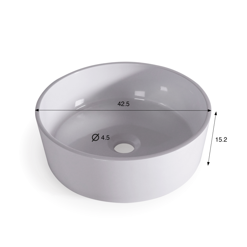 Rundes Aufsatzwaschbecken aus Keramik, glänzend weiß – Rundo