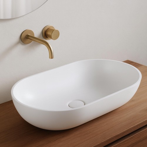 Ovales Aufsatzwaschbecken aus Keramik, glänzend weiß – Slender