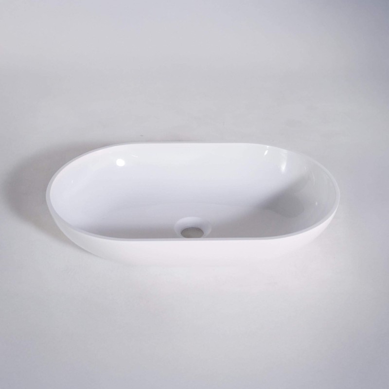 Ovales Aufsatzwaschbecken fürs Bad, glänzend weiß, Mineralguss - Slender