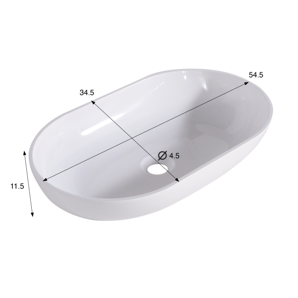 Ovales Aufsatzwaschbecken aus Keramik, glänzend weiß – Slender